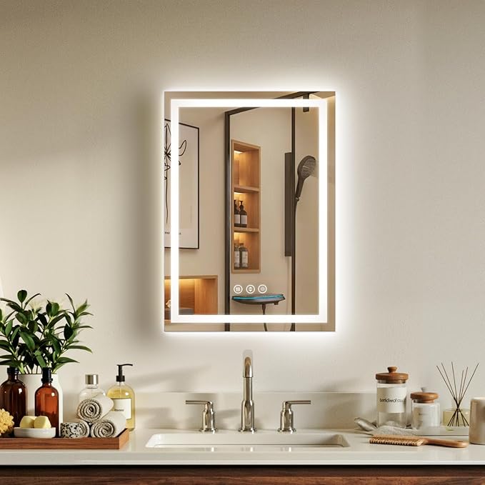 20x28 LED Bathroom Mirror with Anti-Fog, Backlit & Front Lit, Memory | Stepless Dimmable 3 Color CRI 95+ Shatterproof Tempered Glass ETL Listed for Safety Lighted Bathroom Vanity Mirror for Wall