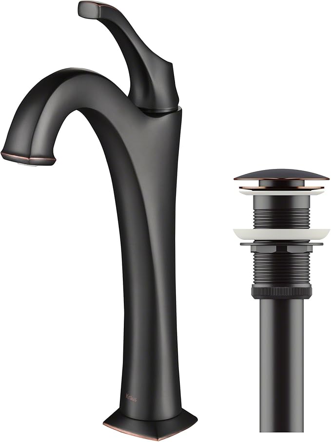 KRAUS KVF-1200ORB Arlo Single Handle Vessel Bathroom Faucet with Pop Up Drain, Oil Rubbed Bronze
