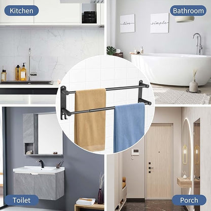 Double Towel Bar，adjustable16-28IN Matte Black Towel Racks for Bathroom, Stainless Steel Towel Holder,Suitable for Bathrooms and Kitchens