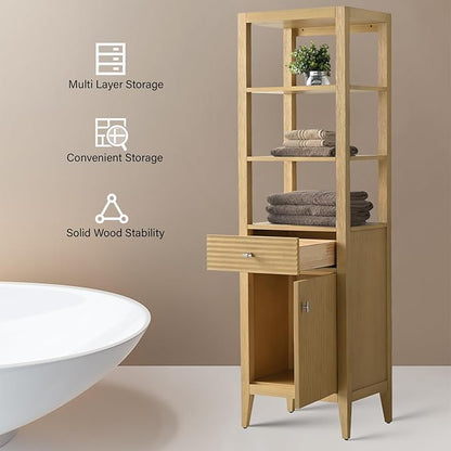 Vanity Art Vanity with Storage Cabinet & Shelves, Free-Standing Vanity with Soft-Closing Doors, Natural Oak, Golden Brushed Handware VA91-LC-NO-GB