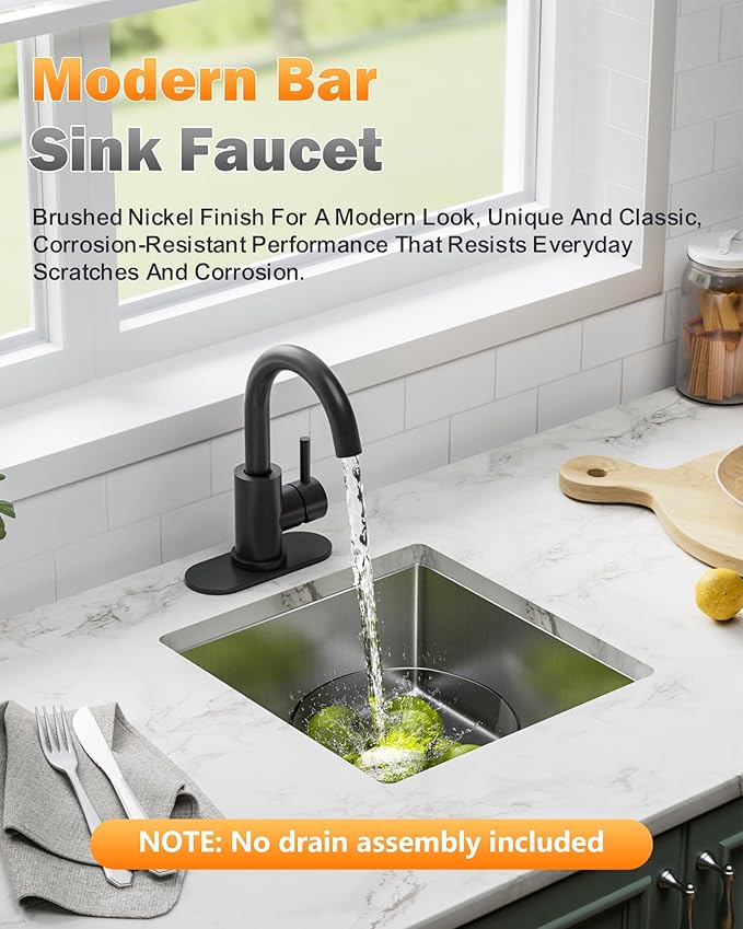 Modern Bar Sink Faucet, Single Handle Bathroom Kitchen Sink Faucet, 1 Hole Wet Bar Sink Faucet with 360°Swivel Spout for bar RV Laundry Farmhouse, Matte Black
