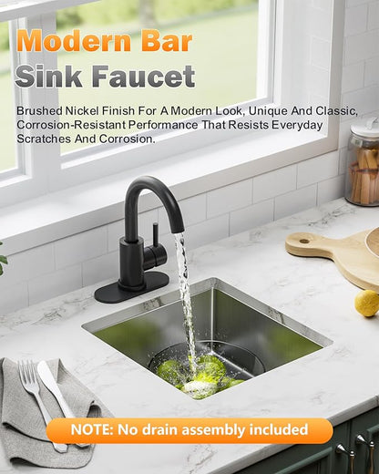 Modern Bar Sink Faucet, Single Handle Bathroom Kitchen Sink Faucet, 1 Hole Wet Bar Sink Faucet with 360°Swivel Spout for bar RV Laundry Farmhouse, Matte Black