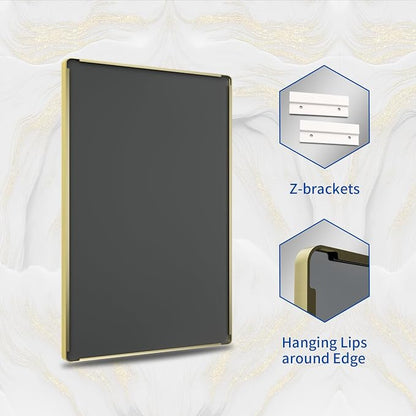 WEER 40X32 Inch Gold Bathroom Vanity Mirror | Rounded Rectangle Gold Mirror, Brushed Gold Metal Frame, Tempered Glass, Anti-Rust, Hangs Horizontally or Vertically