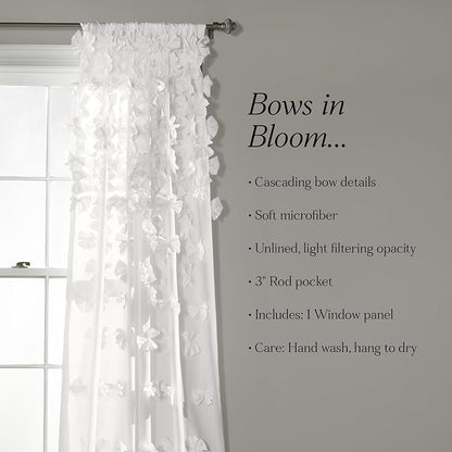 Lush Decor Riley Light Filtering Window Curtain Panel, Single 54" W x 108" L, White - Cute White Curtains for Bedroom - Bow Decor - Coquette Curtains for Windows