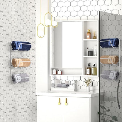 NearMoon Towel Rack Wall Mounted- All Metal Bathroom 2 Towel Rack Holders+ Hand Towel Storage Basket, Rustproof 3 Level Wine Rack Organizer for Hand Towels, Washcloths, 2+1 Pack (White)