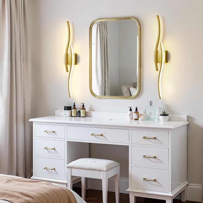 Gold LED Bathroom Vanity Lights: 31.5 Inch 20W Bathroom Lighting Fixtures Over Mirror 5CCT Dimmable 2700-5000K Vanity Lights Modern Bath Sconces Wall Light for Mirror Cabinets Bedroom Living Room
