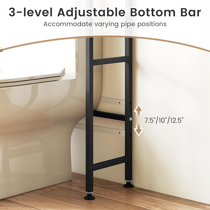 BECOMFORT Over The Toilet Storage Cabinet, Above Toilet Bathroom Shelf with Flip-up PC Doors, Metal Stand & 4 Hooks, Freestanding Space Saver, Over Toilet Bathroom Organizer for Laundry Room (Black)