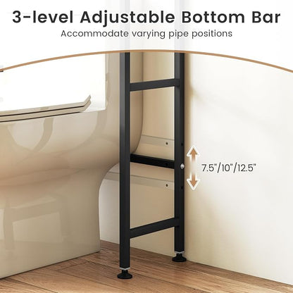 BECOMFORT Over The Toilet Storage Cabinet, Above Toilet Bathroom Shelf with Flip-up PC Doors, Metal Stand & 4 Hooks, Freestanding Space Saver, Over Toilet Bathroom Organizer for Laundry Room (Black)