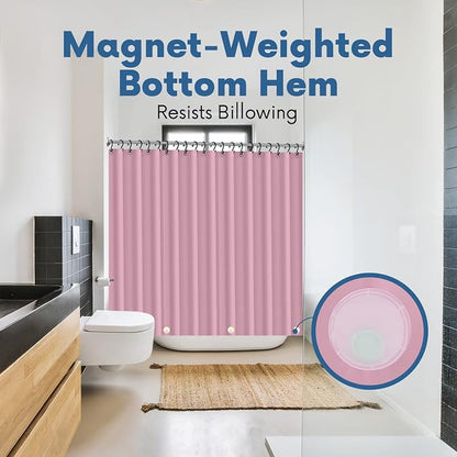 No Smell Shower Curtain Liner 72x72 Pink - PEVA Plastic Shower Curtain for Bathroom, PVC-Free Waterproof Pink Shower Liner with Metal Grommets and Magnet-Weighted Bottom Hem - Washable Liner