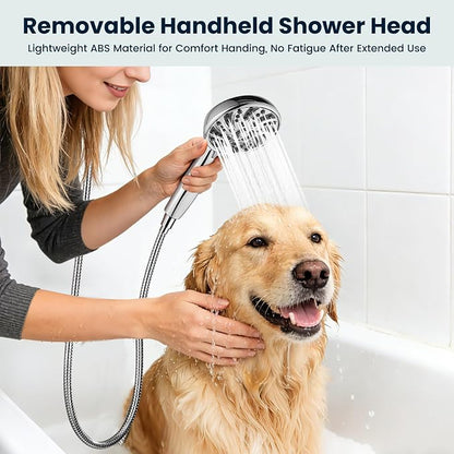 gotonovo Shower Faucet Set with Valve Kit 6 Mode Handheld Polished Chrome | Bathroom Shower Head and Handle Set,6 Modes ABS Handheld Spray,Pressure Balance Valve and Trim Kit Complete,Single-Handle