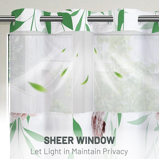 No Hook Floral Shower Curtain with Liner, Green Pink, 71x74 | Snap in Liner, 3 in 1, Water Repellent, Easy Install, Machine Washable, Hotel Style for Bathroom, Watercolor Pattern