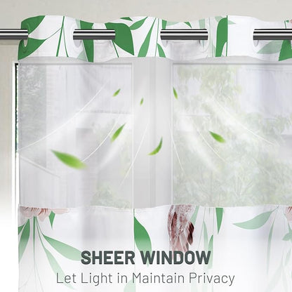 No Hook Floral Shower Curtain with Liner, Green Pink, 71x74 | Snap in Liner, 3 in 1, Water Repellent, Easy Install, Machine Washable, Hotel Style for Bathroom, Watercolor Pattern
