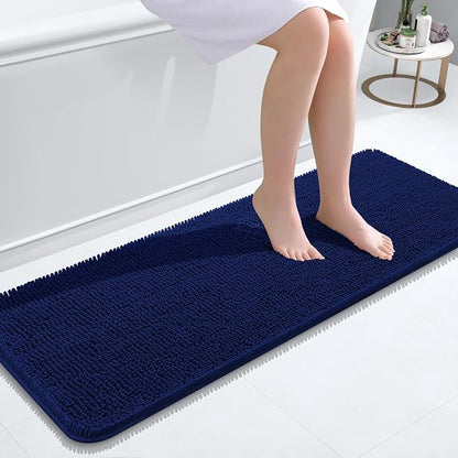 OLANLY Bathroom Runner Rugs 47x17, Extra Soft Absorbent Chenille Bath Rugs | Navy, Quick-Drying Rubber Backing, Machine Washable Long Bath Mat for Bathroom Floor, Tub and Shower, Home Decor Accessories