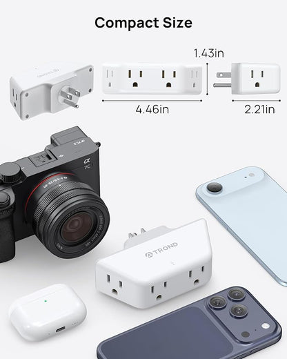 TROND Outlet Extender with 360 Rotating Plug, Outlet Splitter with 4 Grounded Sockets, 3 Way Angled Plug Adapter, 900J Surge Protection, Electrical Wall Expander for Bathroom Kitchen Office, White