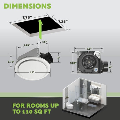Homewerks 7140-110-G3 Bathroom Fan Ceiling Mount Exhaust Ventilation, Silent 2.0 Sones, 110 CFM, White