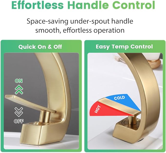 Brushed Gold Single Hole Bathroom Faucet with Deck Plate，for 1 or 3 Hole Sink Installation, Solid Brass Single Handle Vanity Faucet for RV, Farmhouse, Commercial