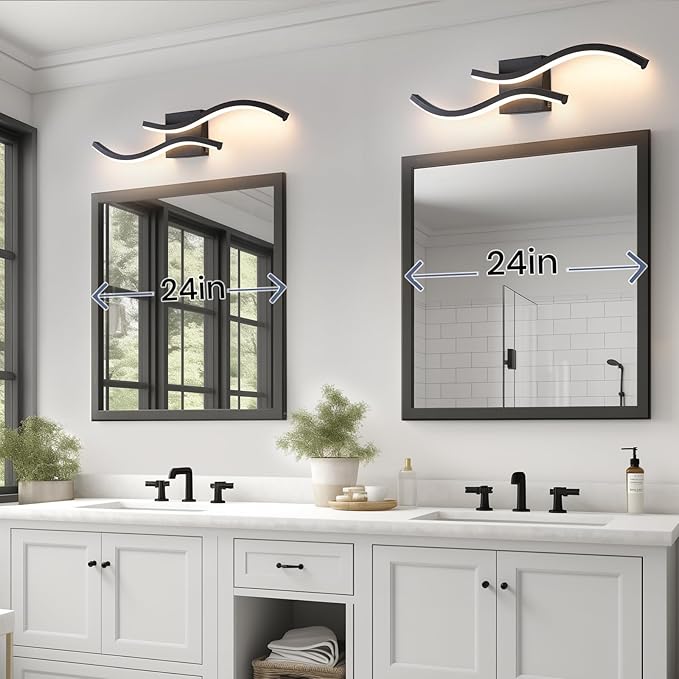 Bathroom Vanity Light Fixture, 26W 5CCT Dimmable Modern Led Bathroom Light Fixtures Over Mirror, LED Vanity Lighting Bar for Bathrooms (Black, 24inch)