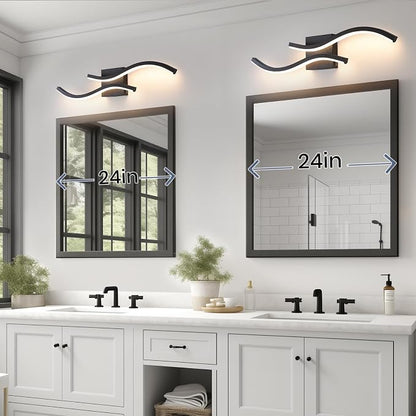 2 Packs Bathroom Vanity Light Fixture, 24in 5CCT Dimmable Modern Led Bathroom Light Fixtures Over Mirror, 26W Black LED Vanity Lighting Bar for Bathroom (Black,2 Packs, 24inch)