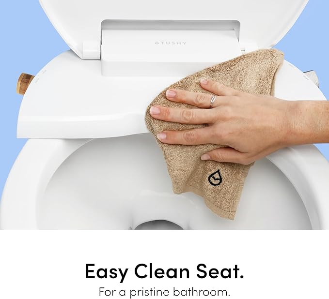 TUSHY Wave Non-Electric Bidet Toilet Seat | Sleek Round Design, Quick-Release for Easy Cleaning | DuoFlow Front & Rear Wash, Self-Cleaning Nozzle, Soft-Close Lid, 10-Min DIY Install, Bamboo Knob