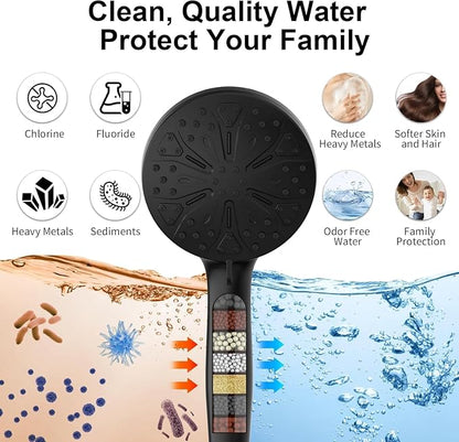 12-Inch High Pressure Rain Shower Head with Handheld Spray Combo, Magnetic | Dual shower heads; one-piece bracket adjusts height and angle; 9 settings: 8 sprays + 1 Power Jet for cleaning; easy install