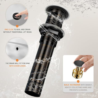Phiestina 8 Inch 2 Handles 3 Hole Widespread Bathroom Faucet with Valve and Metal Pop-Up Drain, Oil Rubbed Bronze, WF015-1-ORB