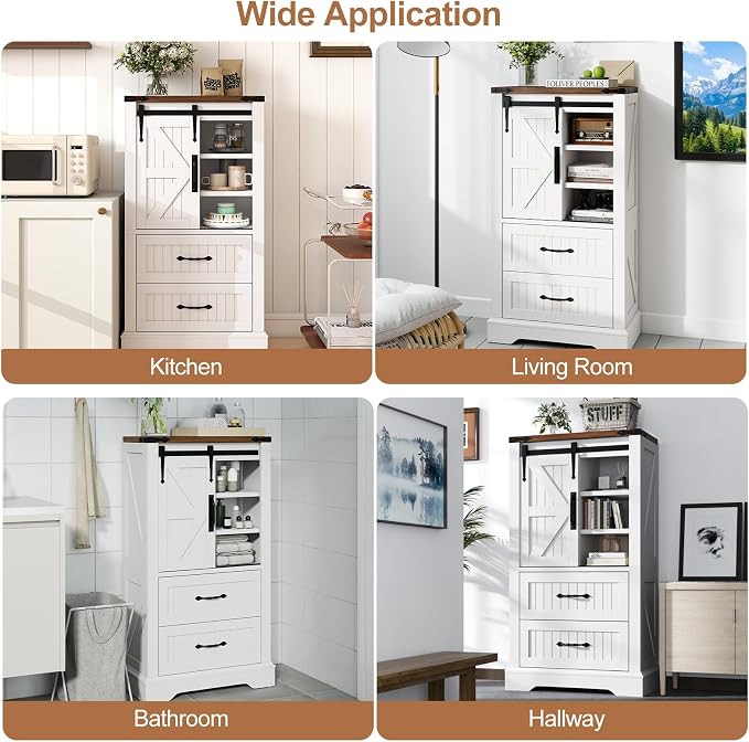 Giantex Bathroom Storage Cabinet, Farmhouse Wooden Floor Cabinet w/Sliding Barn Door, 2 Drawers & Adjustable Shelves, Modern Freestanding Storage Organizer for Living Room, Entryway, Kitchen
