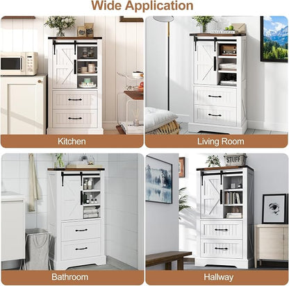Giantex Bathroom Storage Cabinet, Farmhouse Wooden Floor Cabinet w/Sliding Barn Door, 2 Drawers & Adjustable Shelves, Modern Freestanding Storage Organizer for Living Room, Entryway, Kitchen