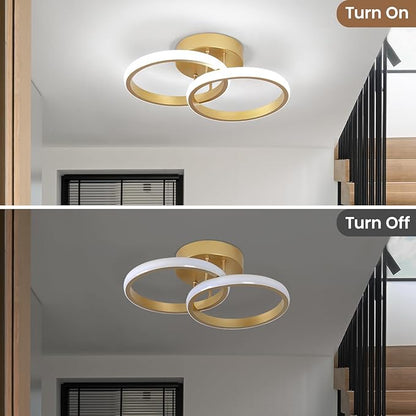 CANEOE Round Modern Led Ceiling Light Fixtures, 6000K Cool White Hallway Light Fixtures Ceiling, Bathroom Close to Ceiling Lights for Corridor Stair Aisle Lamps (Gold, 2 Packs)