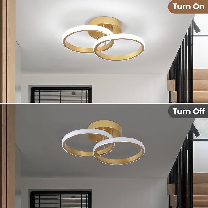 CANEOE Round Modern Led Ceiling Light Fixtures, 6000K Cool White Hallway Light Fixtures Ceiling, Gold Close to Ceiling Lights for Bathroom Corridor Stair Aisle Lamps (Gold, 1 Pack)