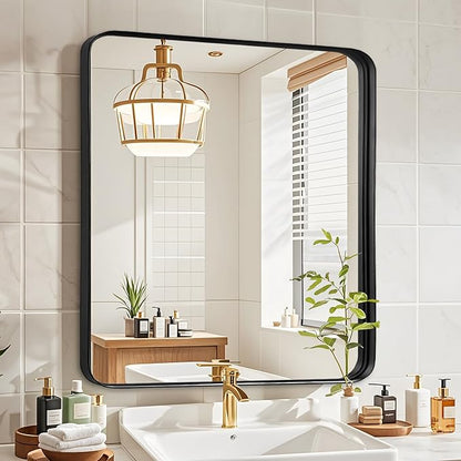 Fabuday Black Sink Mirror for Bathroom - 28x28 Inch Square Framed Black Mirrors for Over Sink, Black Vanity Matte Mirrors with Brushed Frame for Bedroom, Restroom, Farmhouse, Entryway Decor