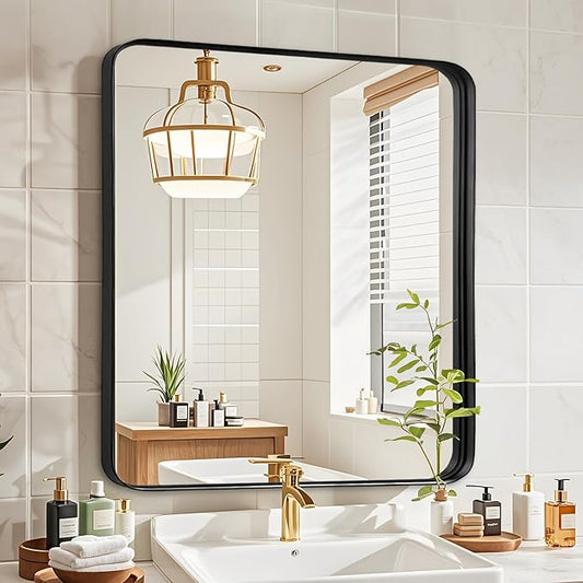 Fabuday Black Sink Mirror for Bathroom - 28x28 Inch Square Framed Black Mirrors for Over Sink, Black Vanity Matte Mirrors with Brushed Frame for Bedroom, Restroom, Farmhouse, Entryway Decor