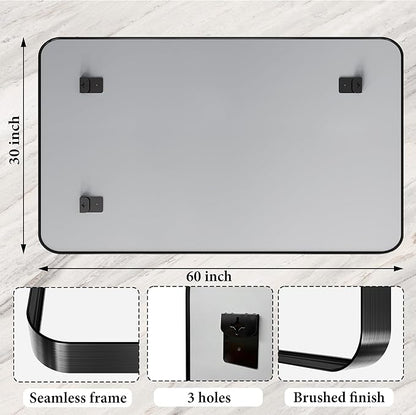 60X30 Inch Black Metal Framed Bathroom Mirror for Wall, Large Matte Vanity Rounded Rectangle Mirrors for Over Sink Wall, Modern Decorative for Restroom, Farmhouse, Horizontally or Vertically Hanging