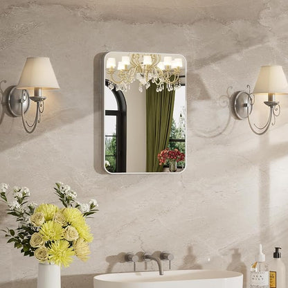 12"x16" Bathroom Mirror for Over Sink, Brushed Nickel Vanity Mirror | Aluminum Alloy Frame, Clear Reflection, Rust-Resistant, Vertical or Horizontal, Wall Mount, Bedroom and Entryway