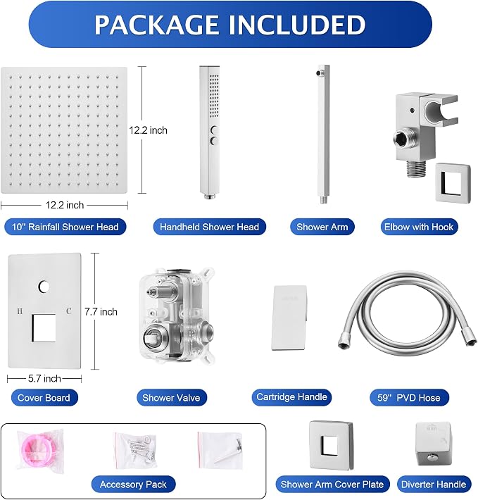Rain Shower System, 12''Rain Head,2-Spray Handheld,Brushed Nickel | 2 Spray Functions,Anti-Tangle Explosion-proof PVD Hose,Balance Temp Valve,Rust-proof & Scratch-resistant