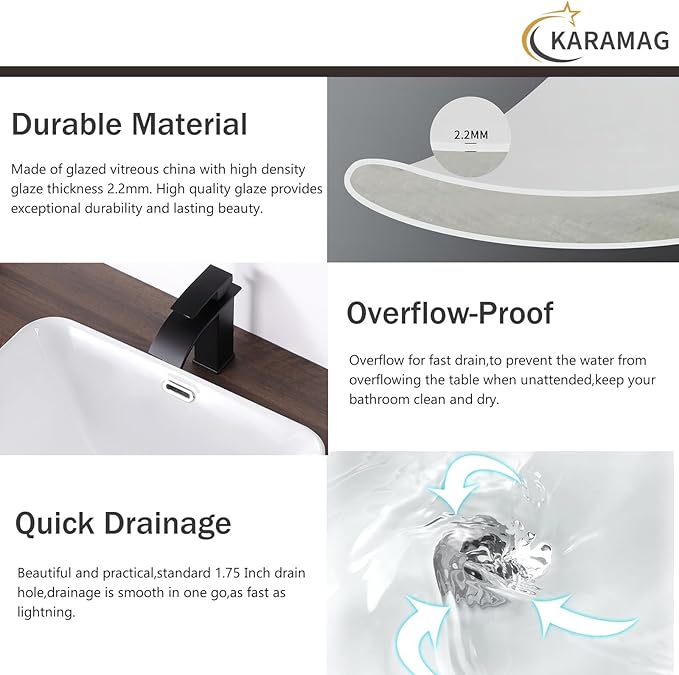 Bathroom Vessel Sink 20.6'' x 14.7'' Semi Recessed Bathroom Sink Rectangular Drop-in Vanity Sink with Overflow White Ceramic Modern Art Basin