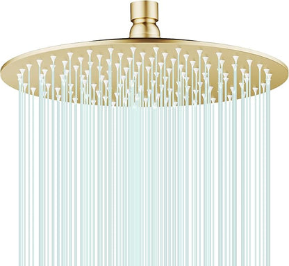All Metal Rain Shower Head - Heavy Duty Stainless Steel, Easy Install, High Water Flow, Ultra-Thin Modern Design for Bathroom (F-Brushed Gold, 10)