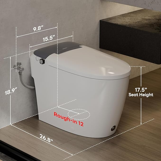 CD-W10V Non-Electric Bidet Toilet, Elongated, Silver | MAP 1000g Powerful Flush Smart Toilet, ADA comfort height, air pressure assisted,soft open/close,Foot-kick Flush,1.0 GPF