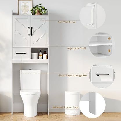 GarveeHome Over the Toilet Storage, Anti-Tip, Adjustable Shelf, White | Bathroom Cabinet, Toilet Paper Holder, Sturdy Build, for Bathroom Restroom Laundry