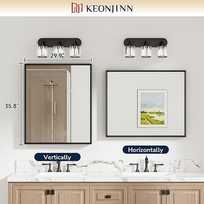 Keonjinn 30 x 36 Inch Brushed Nickel Bathroom Vanity Mirrors for Over Sink | Beveled Metal Frame, Rectangular Rustic Bathroom Mirror for Wall, Tempered Glass, Anti Rust, Square Corner, Farmhouse Style