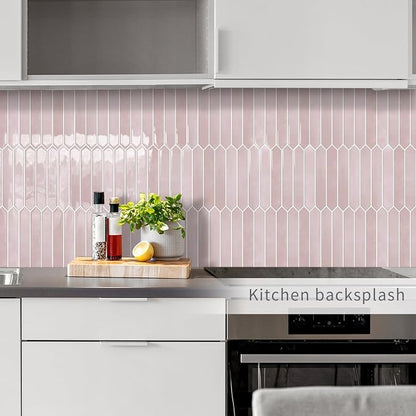 10 Sheets Long Hexagon Tile Peel and Stick Backsplash | Self-Adhesive Wall Tiles Stick on Back Splash for Kitchen, Bathroom, Fireplace,RV(Pink,12"×12")