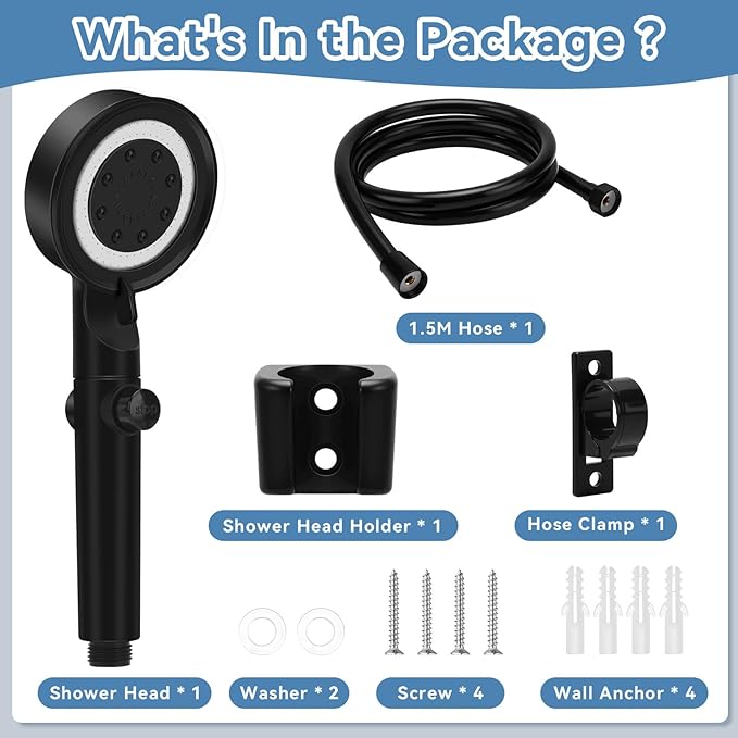 5+1 Mode High Pressure Replacement Black RV Shower Head with Hose | On/Off Switch, Water Saving Motorhome Shower Head for RV/Campervan, Caravan