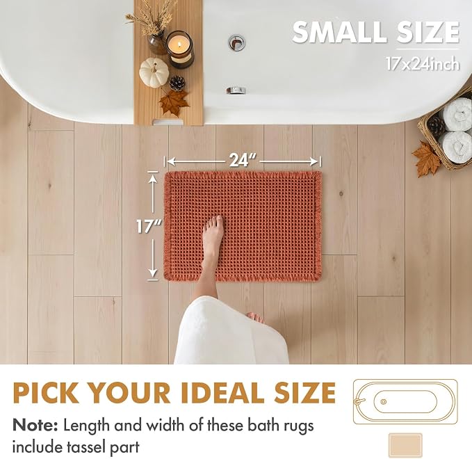 MIULEE Fall Orange Set of 2 Waffle Bathroom Rugs Boho Bath Mat 17x24 Inch | Non Slip, Super Absorbent, Washable, Ultra Soft, Rubber Backed, Small Bath Rugs for Bathroom Floor Tub Shower