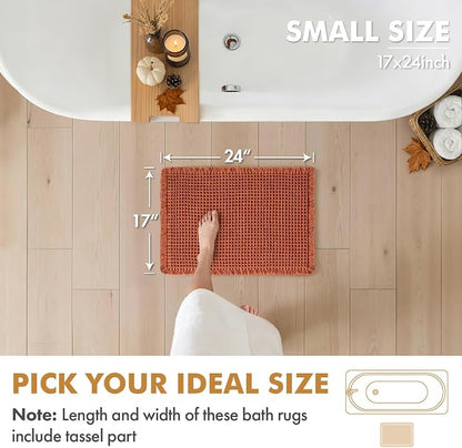 MIULEE Fall Orange Set of 2 Waffle Bathroom Rugs Boho Bath Mat 17x24 Inch | Non Slip, Super Absorbent, Washable, Ultra Soft, Rubber Backed, Small Bath Rugs for Bathroom Floor Tub Shower
