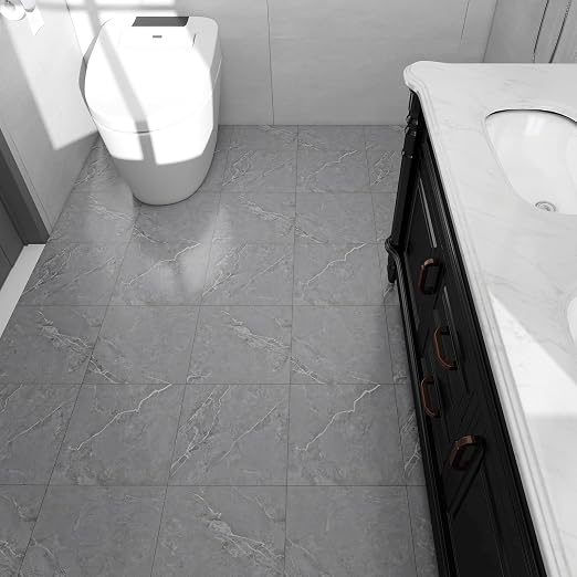 30-Pack 12"x12" Marble Peel and Stick Floor Tiles Waterproof Self Adhesive Vinyl DIY Flooring for Bedroom, Bathroom, Kitchen, RV, Cover 30 Sq. Ft, Grey Marble