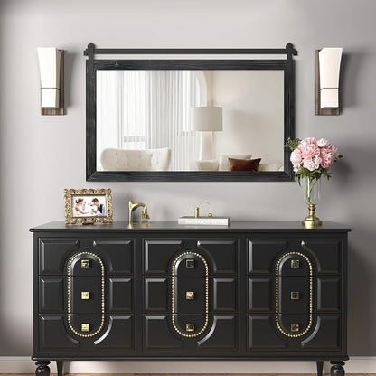 COGOOD Farmhouse Bathroom Mirrors for Over Sink - 30 x 45 Black | Rustic Barn Door Wood Framed Vanity Mirror for Entryway, Living Room, Bedroom, Dresser Wall Decor
