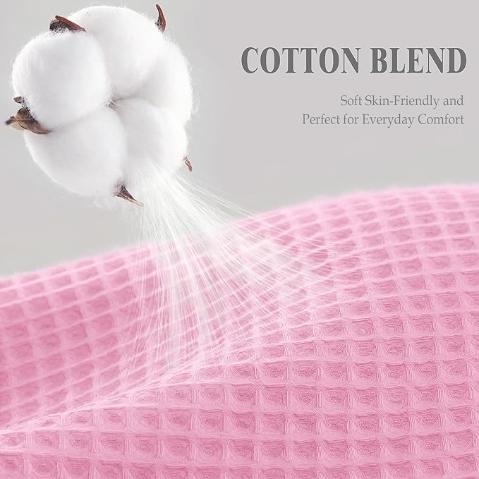 Waffle Weave Shower Curtain - Pink Cotton Fabric Texture Heavyweight Shower Curtains for Bathroom,Washable,72Wx72L