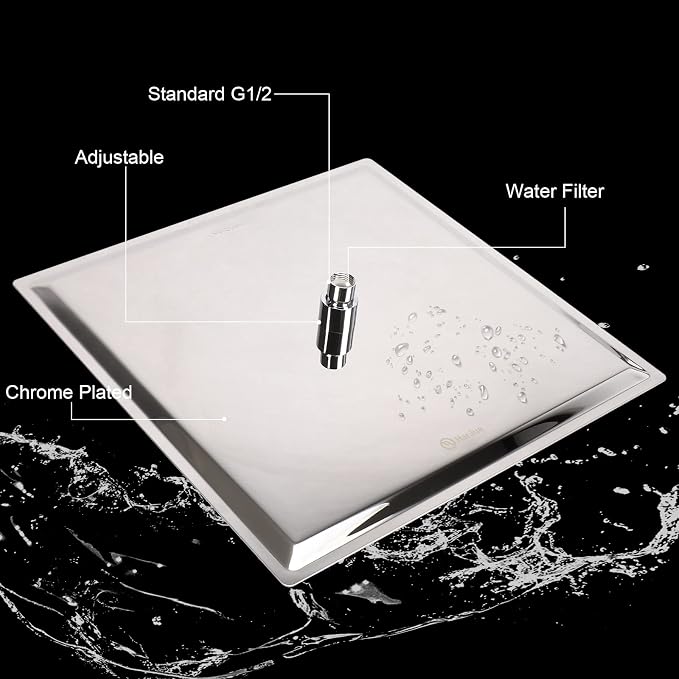 Shower Head with Extension Arm, High Pressure Square with ShowerArm, Stainless Steel Rainfall-Waterfall Full Body Coverage (16'' Shower with 20'' Arm, Chrome)
