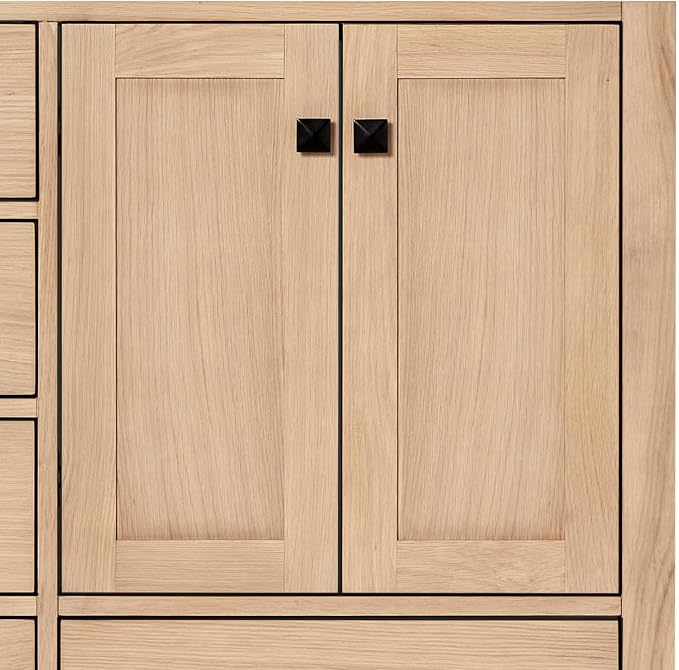 Beckford 66-Inch Oak Double Bathroom Vanity with Sink, Italian Carrara Marble Countertop 1.5" Edge & Backsplash, Soft Closing Doors & Drawers, Matte Black Hardware