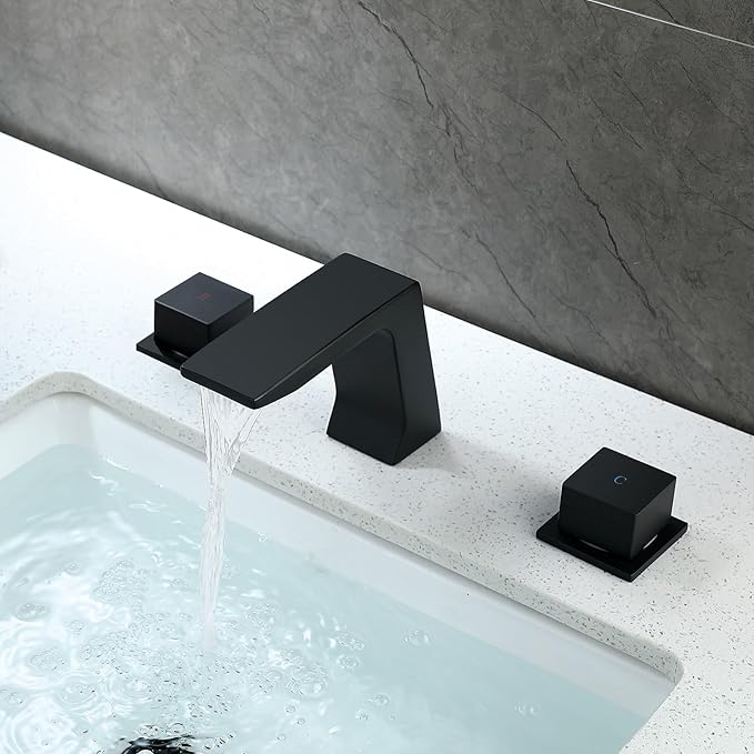 JOYWELL Bathroom Faucet 3 Hole for Sink,Double Handle Widespread Bathroom Sink Faucet (Deck Mount-3 Hole, Matte Black)