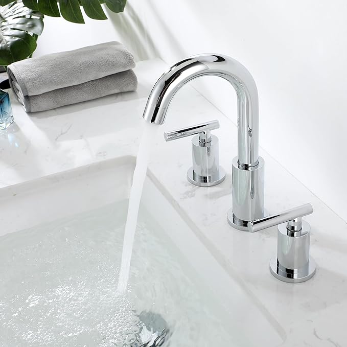 Widespread Bathroom Sink Faucet with Drain and Supply Hose, Chrome 3 Hole Faucet for Bathroom Sink, ChiLDano Polished Chrome 2-Handle Bathroom Faucets CH2183CP